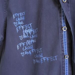 Shirt Short Sleeves Medium Navy Button Down with Graphics Size Medium